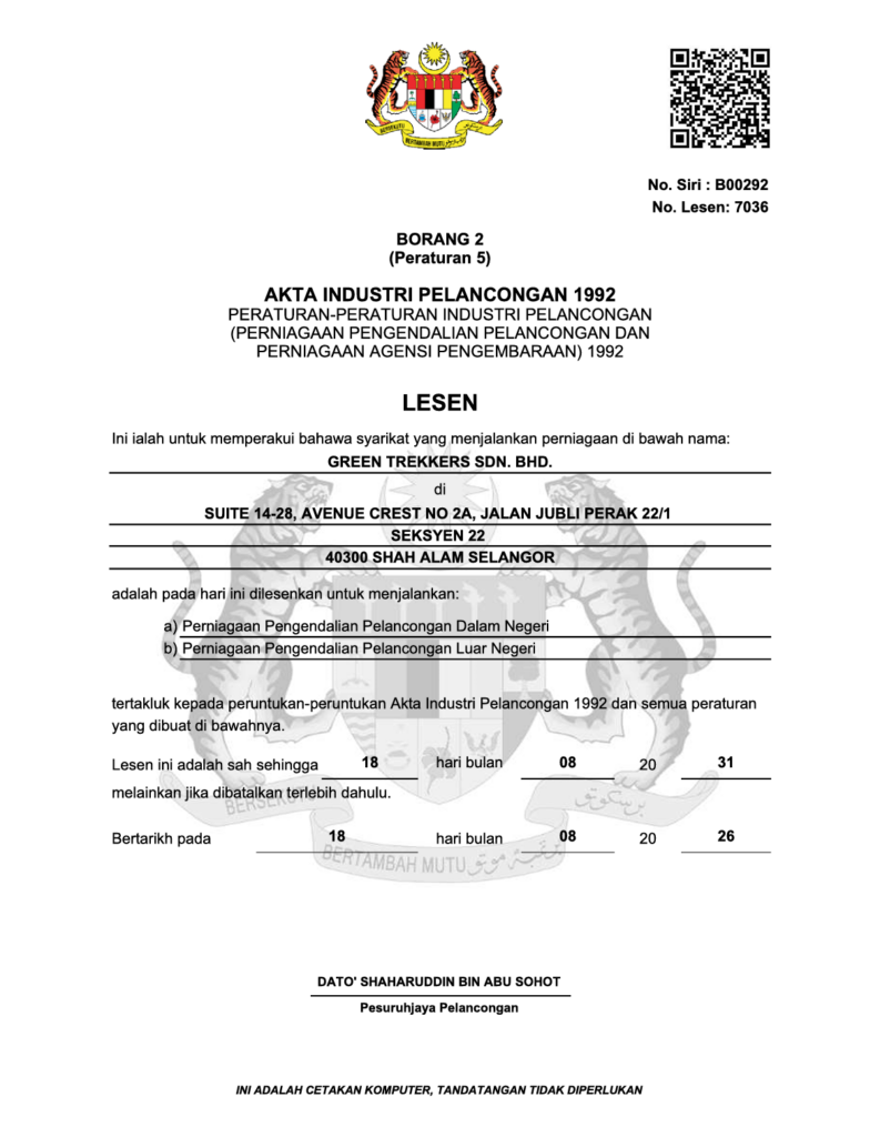 Green Trekkers MOTAC License